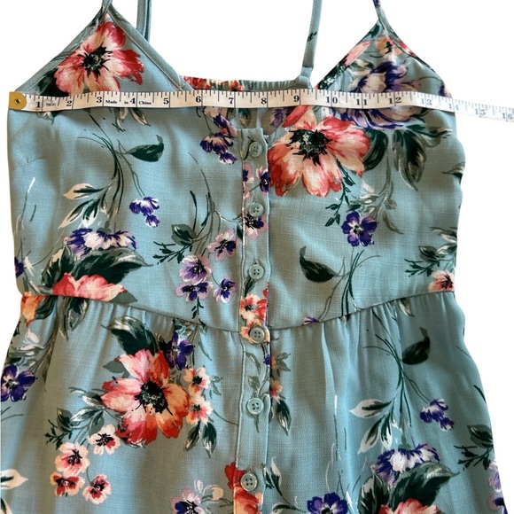 Xhilaration Blue Floral Long Midi Dress Womens Size XS Full Button Front Tiered. - Picture 9 of 11